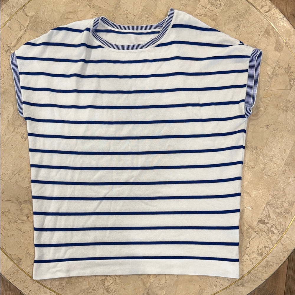 SHEWIN Women's Casual Crew Neck Cap Short Sleeve Striped Knit sweater